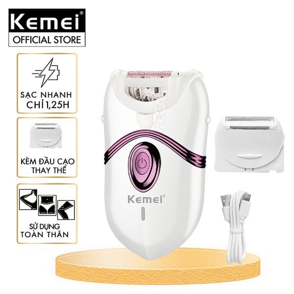 Máy tẩy lông đa năng 2in1 Kemei KM-395 gồm 2 đầu thay thế chuyên dụng nhổ lông, cạo lông