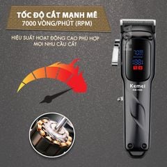 Tông đơ cắt tóc chuyên nghiệp Kemei KM-1550 công suất mạnh 5W màn hình LCD sạc nhanh USB type C tiện lợi - Chính hãng