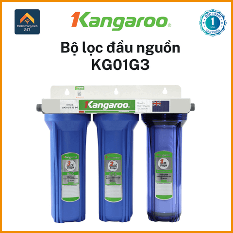 Bộ 3 cốc lọc nước đầu nguồn Kangaroo 10-inch KG01G3 3 lõi lọc bỏ các chất bẩn, rỉ sét.