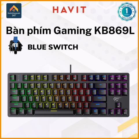 Bàn phím Cơ Gaming có dây HAVIT GAMENOTE KB869L LED RGB Tenkeyless 87 phím