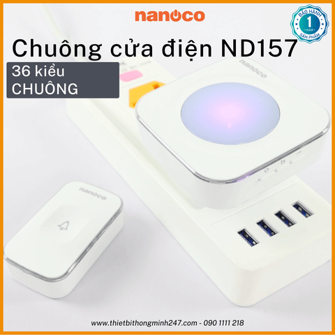 Bộ chuông cửa điện không dây Nanoco ND157 | bán kính 300m, 36 kiểu chuông