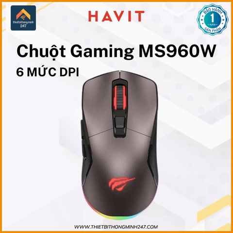 Chuột Gaming không dây 2.4Ghz HAVIT GAMENOTE MS960W đèn LED RGB 10000dpi