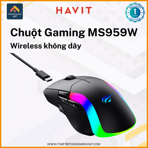 Chuột Gaming không dây 2.4Ghz HAVIT GAMENOTE MS959W LED RGB 10000dpi