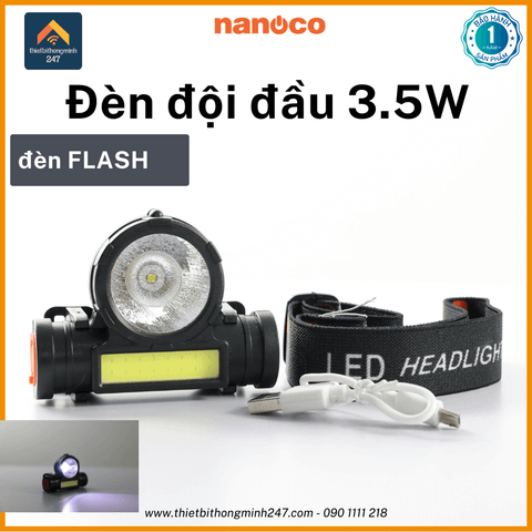 Đèn đội đầu chống nước LED 3.5W Nanoco NHL0361B | chế độ flash, ánh sáng trắng