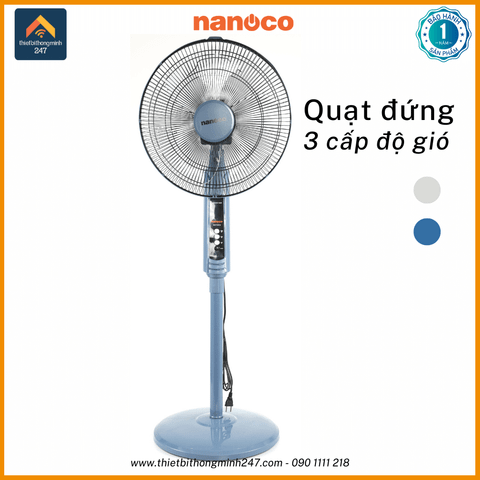 Quạt đứng Nanoco NSF1601G 47W | 3 cấp gió cầu chì an toàn, hẹn giờ