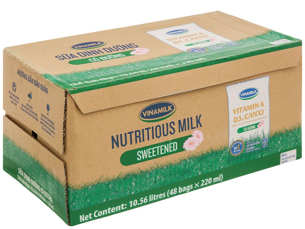  Sữa tươi tiệt trùng Vinamilk có đường 100% sữa tươi 48x220ml thùng 