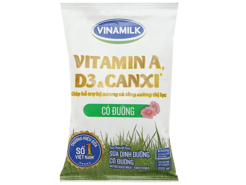  Sữa dinh dưỡng Vinamilk có đường bịch 220ml 