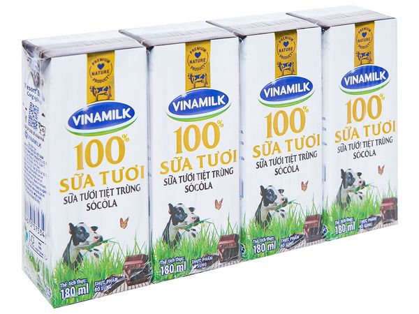 Sữa tươi tiệt trùng Vinamilk dưỡng chất hương socola 4x180ml
