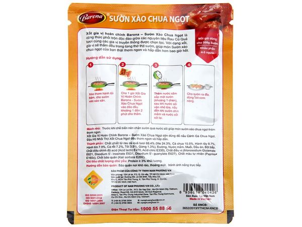 Xốt gia vị hoàn chỉnh sườn xào chua ngọt Barona gói 80g