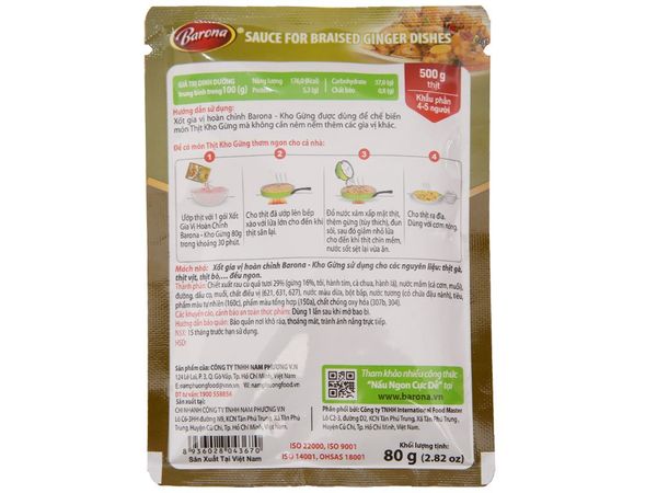 Xốt gia vị hoàn chỉnh kho gừng Barona gói 80g