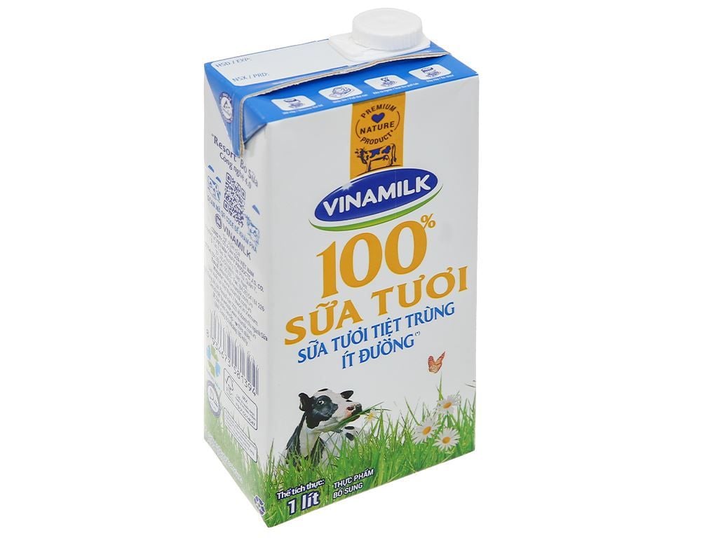  Sữa tươi tiệt trùng Vinamilk 100% ít đường 1L 