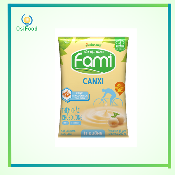 Sữa đậu nành Fami canxi ít đường bịch 200ml