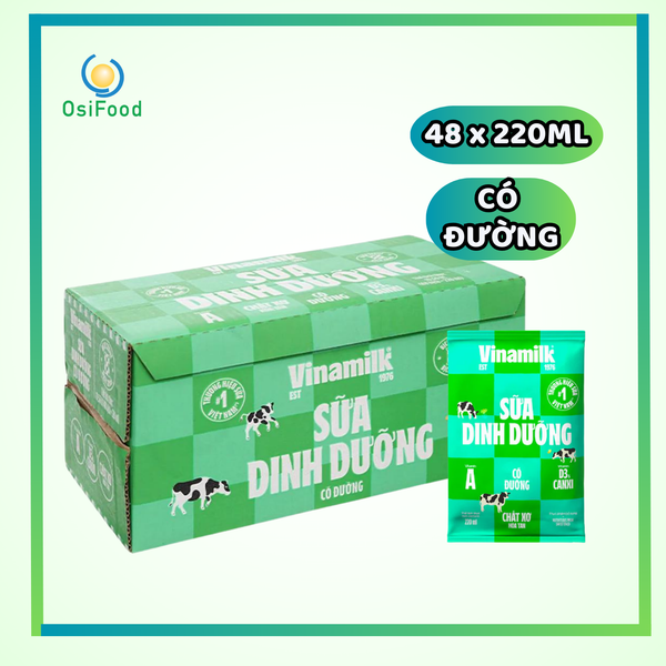 Sữa tươi tiệt trùng Vinamilk có đường 100% sữa tươi 48x220ml thùng
