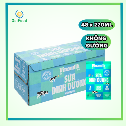 Sữa dinh dưỡng Vinamilk không đường thùng 48x220ml