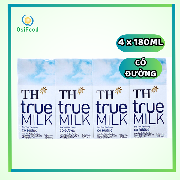 Sữa tươi tiệt trùng TH có đường 4x180ml