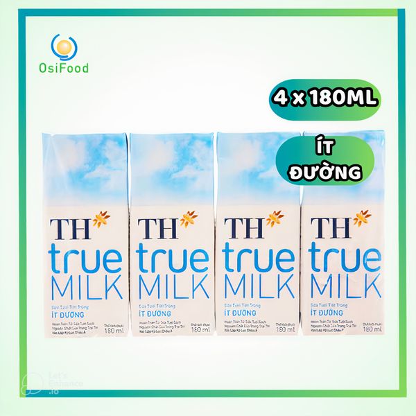 Sữa tươi tiệt trùng TH ít đường 4x180ml