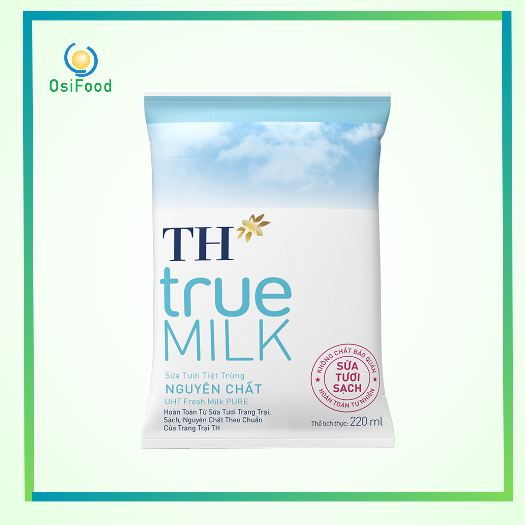  Sữa tươi tiệt trùng TH nguyên chất gói 220ml 
