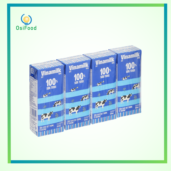 Sữa tươi tiệt trùng Vinamilk dưỡng chất ít đường 4x180ml