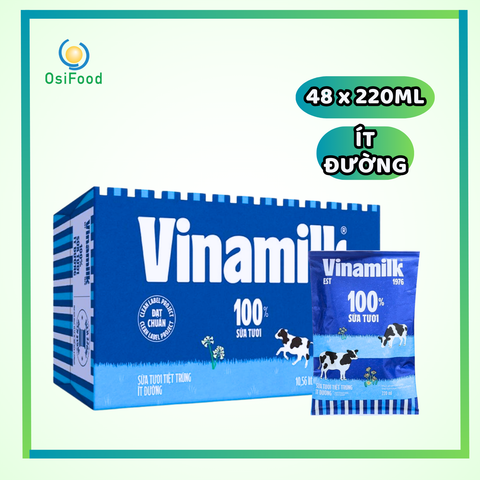 Sữa tươi tiệt trùng Vinamilk 100%  ít đường 48x220ml