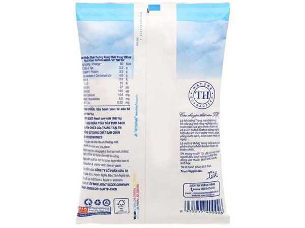 Sữa tươi tiệt trùng TH nguyên chất gói 220ml