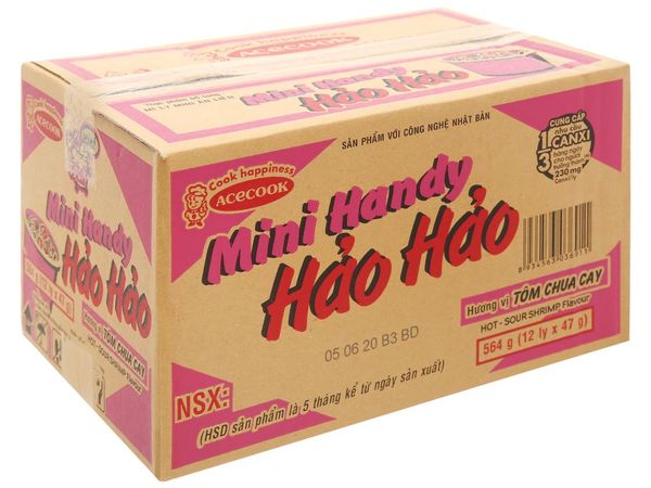 Mì Ly Mini Handy Hảo Hảo - Tôm Chua Cay thùng 12 ly