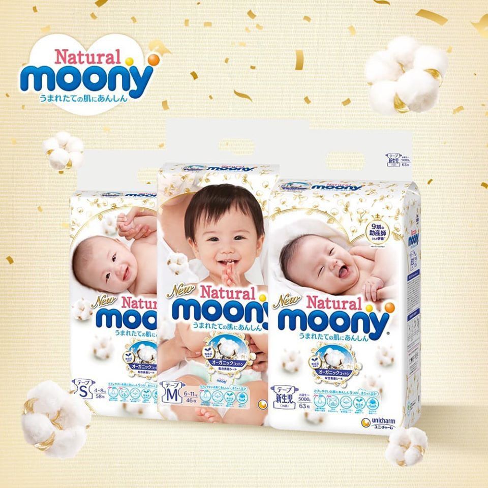 Bỉm Moony Natural Nội Địa Chính Hãng - Dán/Quần Đủ Size NB63/S58/M48/L36/XL3200