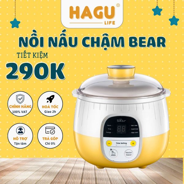 NỒI NẤU CHÁO CHẬM NINH, HẦM, HẤP CÁCH THUỶ 4 IN 1 Nồi nấu chậm Bear tiện lợi an toàn chính hãng | Hagu Official