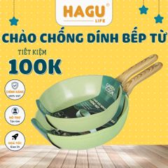 Chảo chống dính bếp từ vân đá GREEN COOK 22 - 24 - 26 - 28 - 30 cm tay cầm chịu nhiệt - Hàng chính hãng