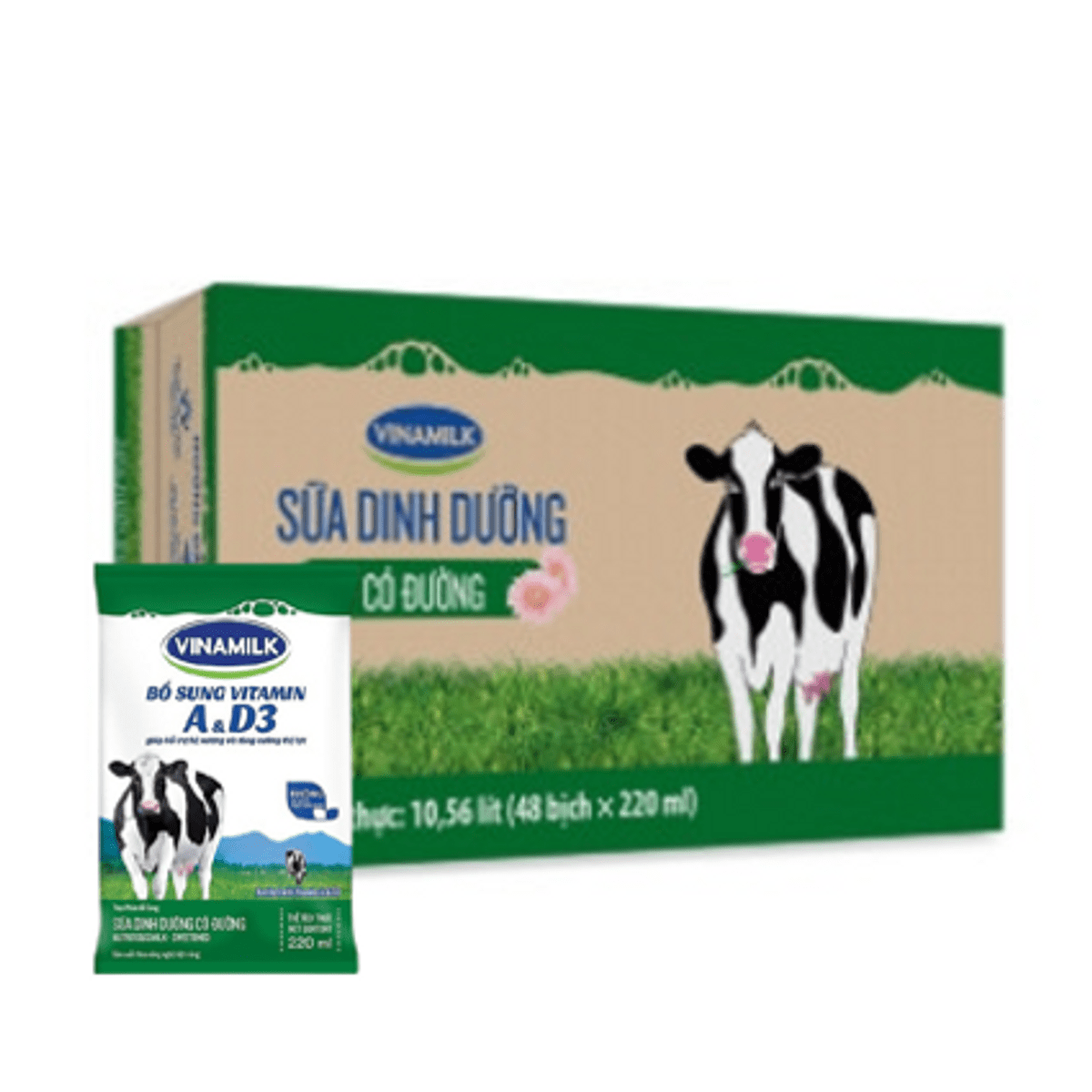  SỮA TƯƠI CÓ ĐƯỜNG VINAMILK 220ML -THÙNG 48 BỊCH 