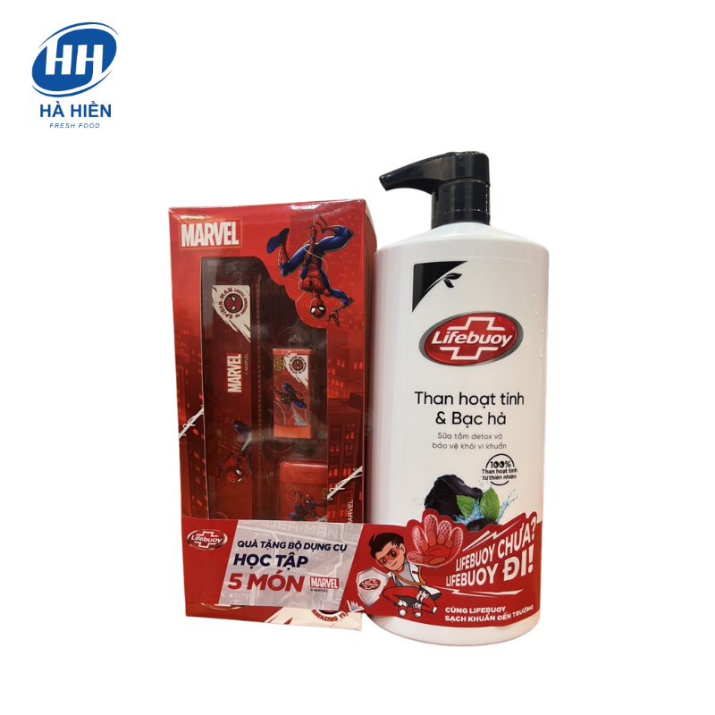  SỮA TẮM LIFEBUOY THAN HOẠT TÍNH & BẠC HÀ (TẶNG BỘ DỤNG CỤ HỌC TẬP 5 MÓN) 850G 