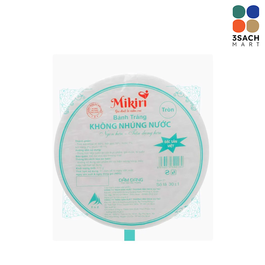  Bánh Tráng Tròn Lớn Mikiri 30 Lá (Gói 110g) 
