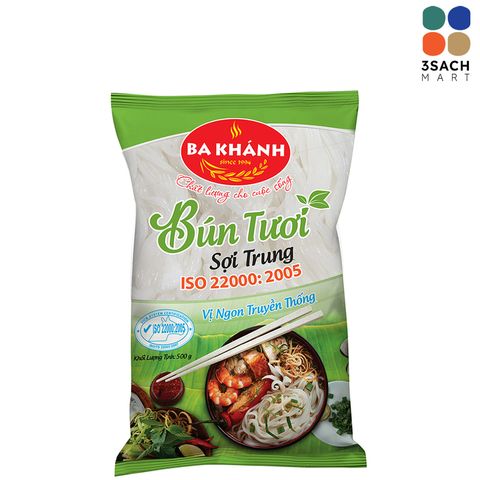 Bún Tươi Sợi Trung Ba Khánh (Gói 500g) 