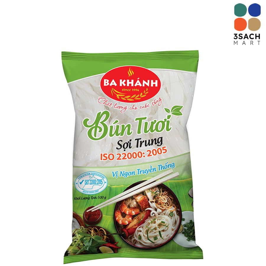  Bún Tươi Sợi Trung Ba Khánh (Gói 500Gr) 