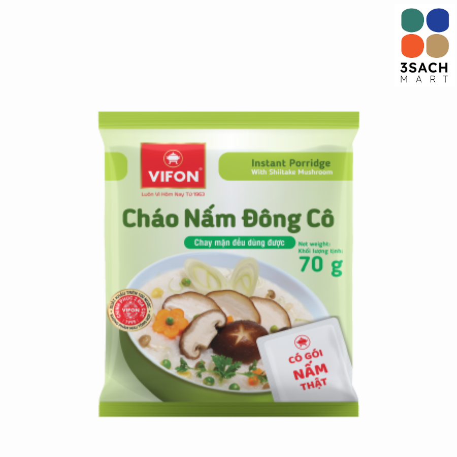  Cháo Nấm Đông Cô Có Nấm Thật Vifon (Gói 70g) 