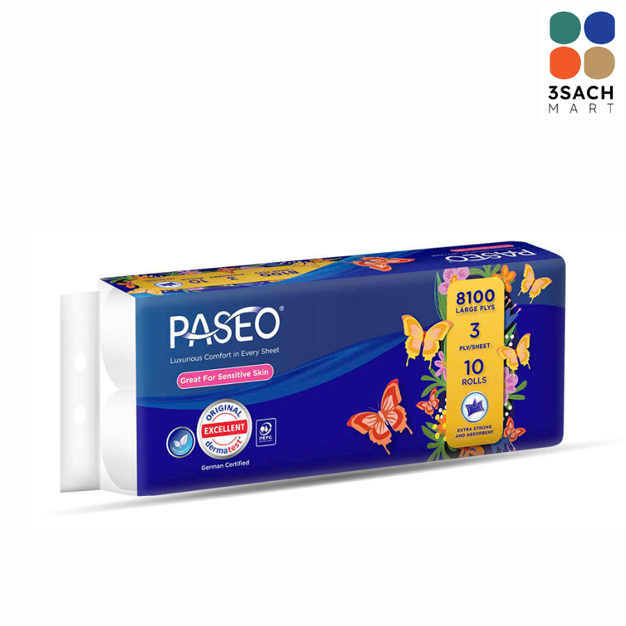  Giấy Vệ Sinh Paseo 3 Lớp Có Lõi (Lốc 10 Cuộn) 
