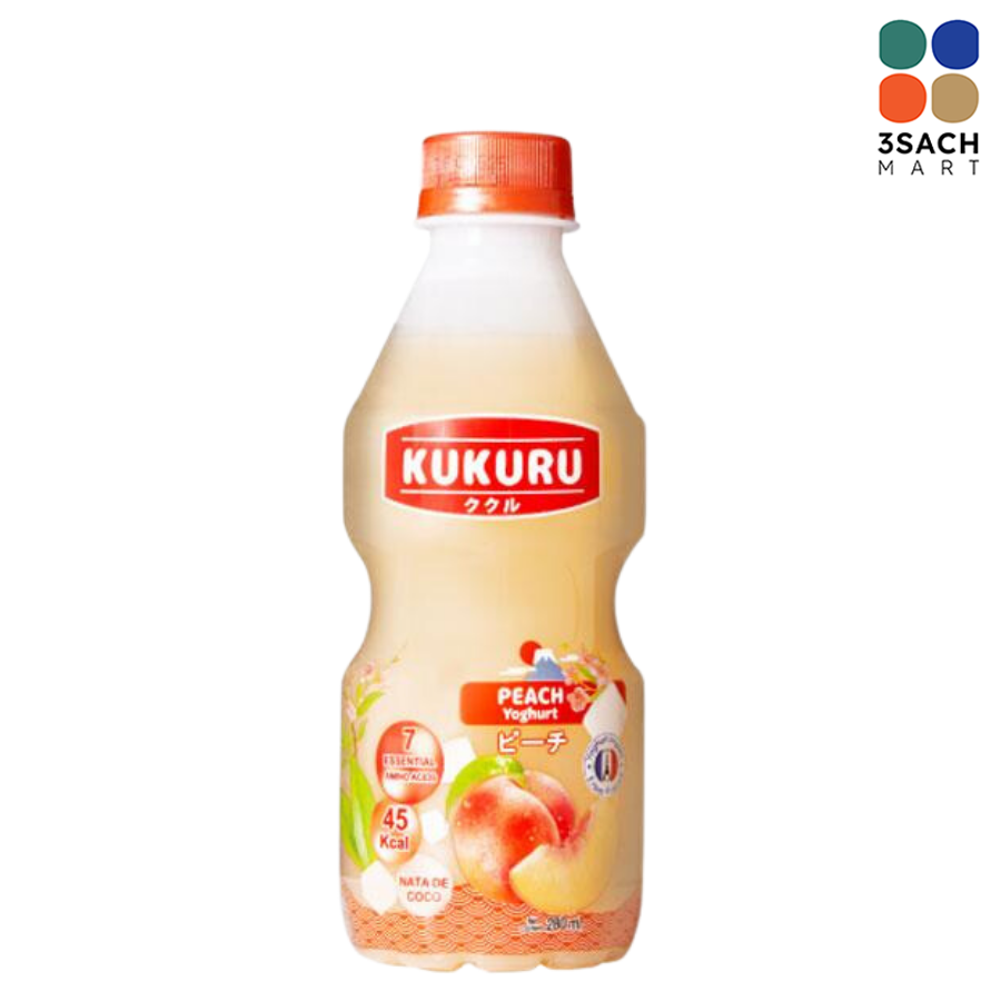  Nước Ép Đào Yogurt Kukuru Thạch Dừa (Chai 280ml) 