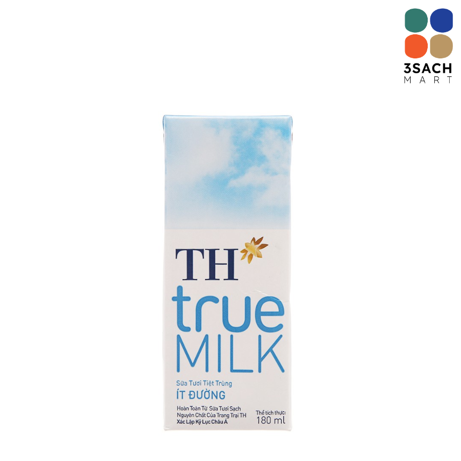  Sữa Tươi Tiệt Trùng Ít Đường TH True Milk (Hộp 180ml) 