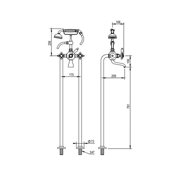  Vòi bồn tắm gắn sàn cổ điển bằng đồng Julia Victoria - 19498 
