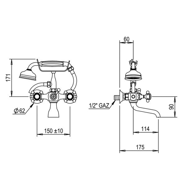  Vòi bồn tắm gắn tường cổ điển bằng đồng Éloise - 02414 
