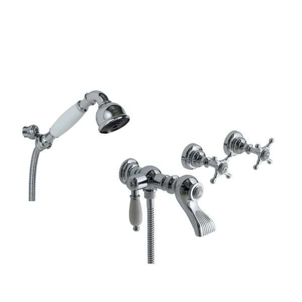  Vòi bồn tắm có sen cầm tay cổ điển gắn tường bằng đồng Villa D'Este - 030110 