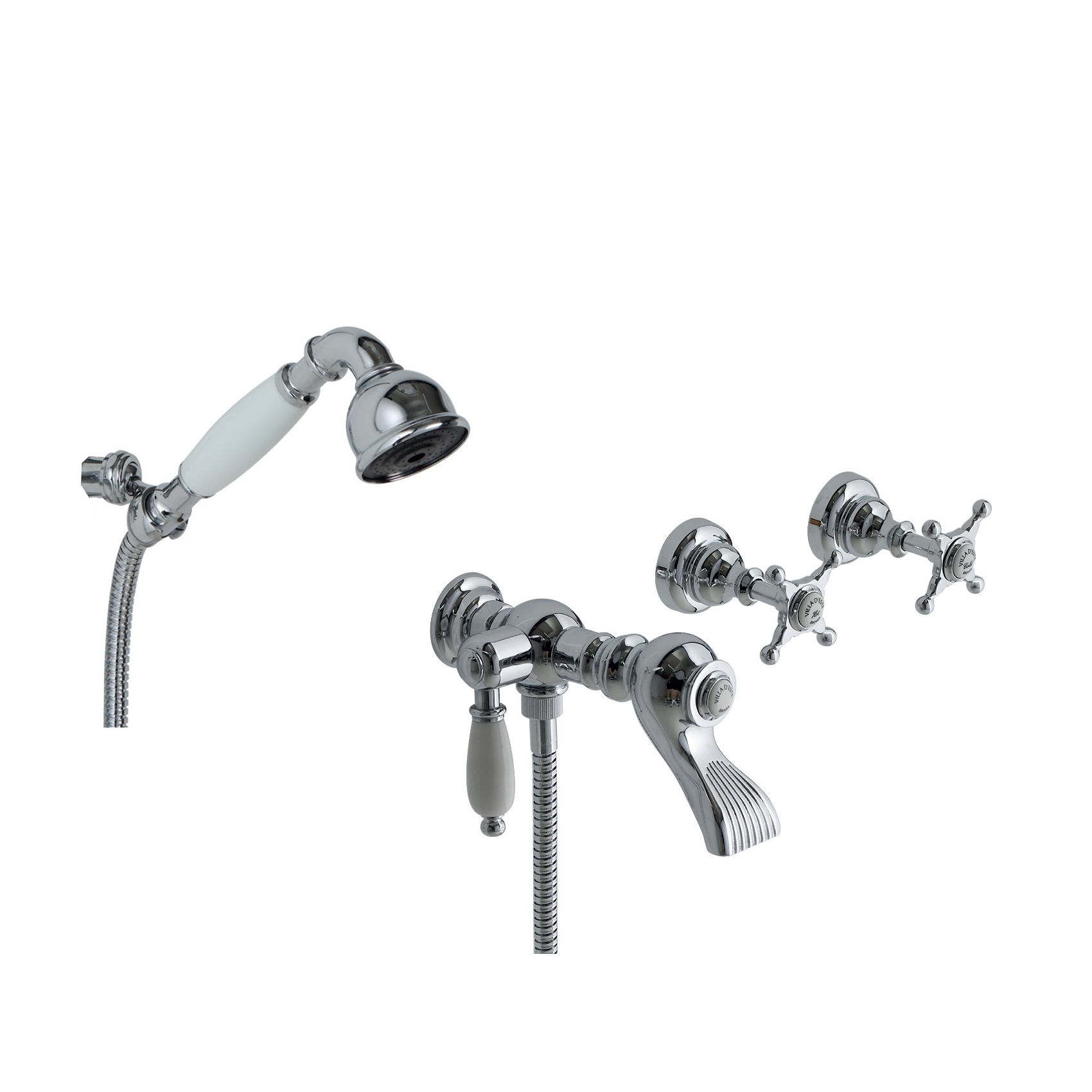  Vòi bồn tắm có sen cầm tay cổ điển gắn tường bằng đồng Villa D'Este - 030110 