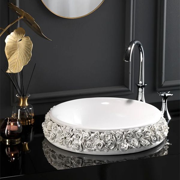  Chậu lavabo bán âm bàn cánh hoa hồng trắng Bouquet - 0405WW 