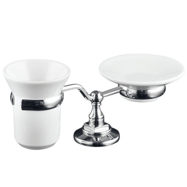  Đĩa đựng xà bông tắm & ly đựng bàn chải đánh răng để bàn phòng tắm cổ điển bằng đồng Victoria - 060603 