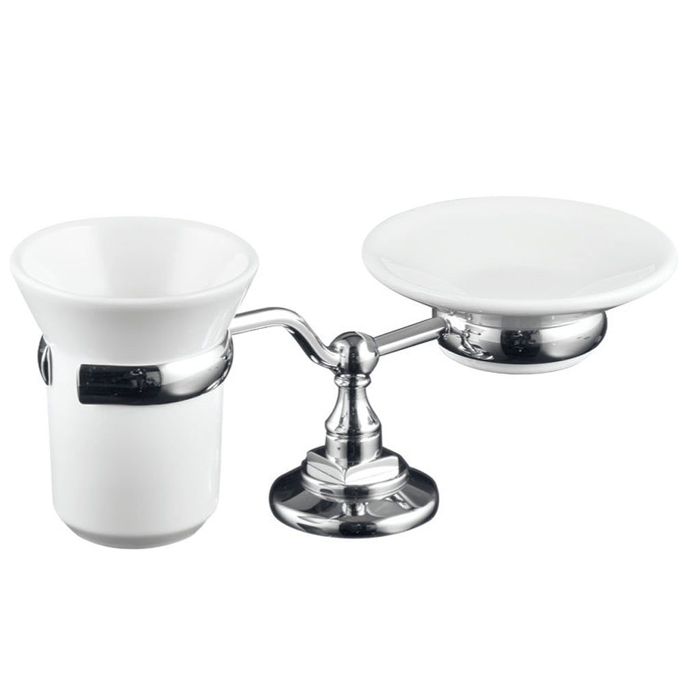  Đĩa đựng xà bông tắm & ly đựng bàn chải đánh răng để bàn phòng tắm cổ điển bằng đồng Victoria - 060603 