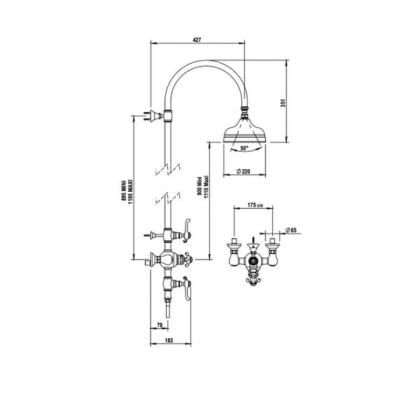  Sen cây điều chỉnh nhiệt độ, bát sen ø220mm cổ điển bằng đồng Montmartre - 07744 