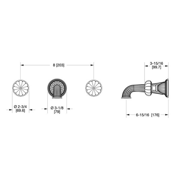  Vòi chậu rửa mặt gắn tường cổ điển Melon bằng đồng - 0910WBS813 