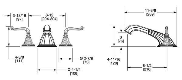  Vòi bồn tắm ba lỗ cổ điển Ribbon & Reed bằng đồng - 0912DKT818 