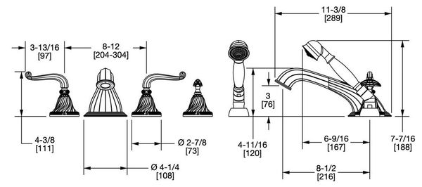  Vòi bồn tắm năm lỗ cổ điển Ribbon & Reed bằng đồng - 0912DTS818 