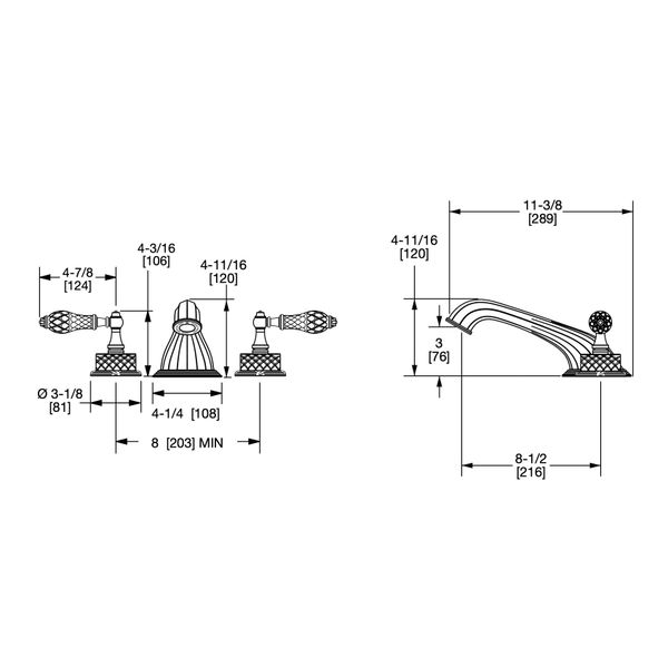  Vòi bồn tắm ba lỗ cổ điển Cut Crystal bằng đồng - 0914DKT818-CTCR 