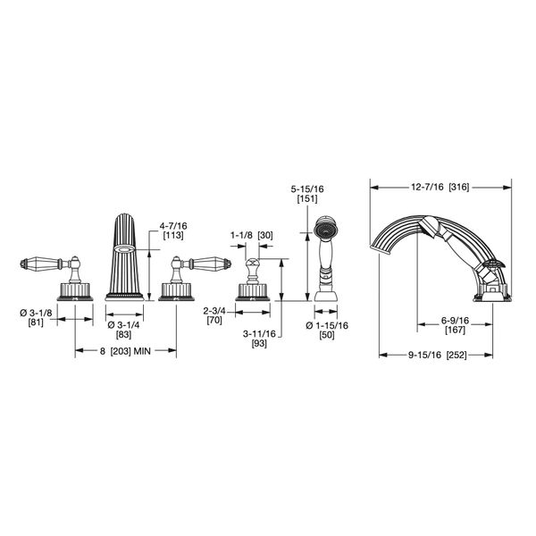  Vòi bồn tắm năm lỗ cổ điển Lapis Lazuli bằng đồng - 0914DTS813-LAPI 